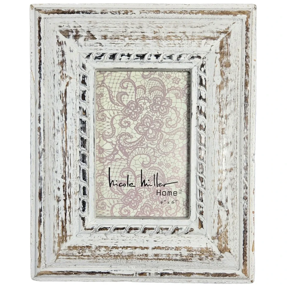 Nicole Miller Home Distressed White 4x6 Pic Frame Rustic Farmhouse Cottagecore